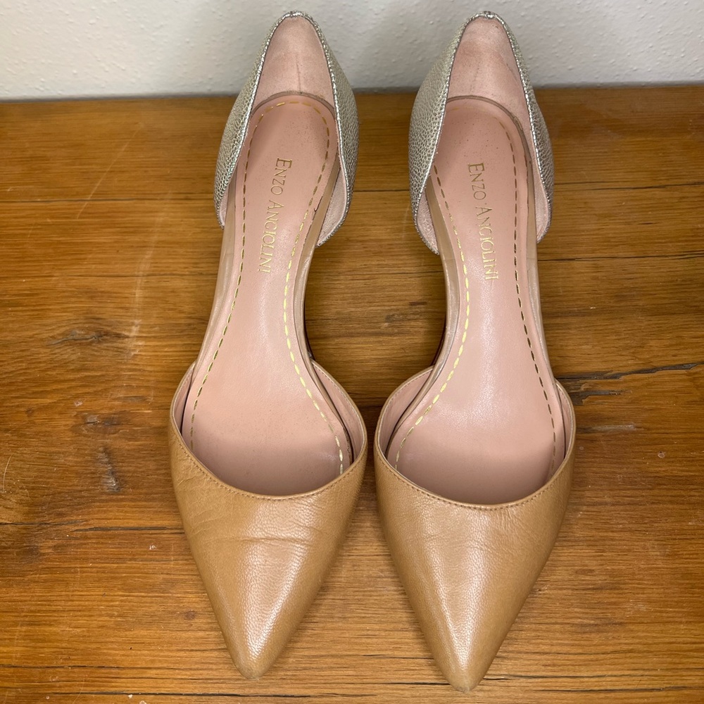 Enzo Anglioni Camel & Gold Kitten Heels Size 6.5
